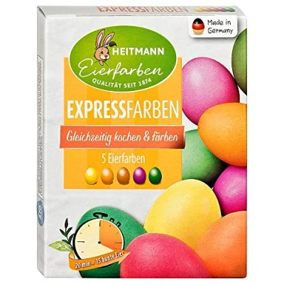 Imagen de Heitmann Huevos de colores express, 5 colores, al mismo tiempo, para cocinar y teñir, multicolor, sin azoico, Pascua