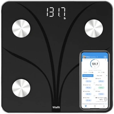 Imagen de Vitafit Báscula Grasa Corporal, Pesaje de Fábrica Profesional desde 2001, Bascula Baño Digital Sincronización App 13 composición Corporal que Incluye IMC, y Muscular, 180kg Negro