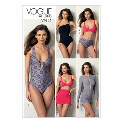 Imagen de Vogue Patterns Patrón 9192 Mujer, Superior, Traje de baño, Parte Inferior y Cubierta, Tallas 36 a 14, A5 (6 8 10 12 14)