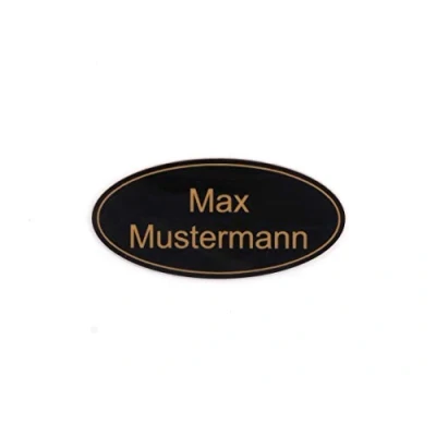 Imagen de chapa buzón personalizada Placa grabada autoadhesiva nombre y número Muchas tallas Resistente a la intemperie Grabado láser (8x3,5cm Oval con borde, Negro Oro)