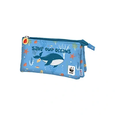 Imagen de Dohe Estuche escolar Triple 3 compartimentos con cremalleras Tamaño: 22x12,5x2,5 cm Material WWF Save Our Oceans