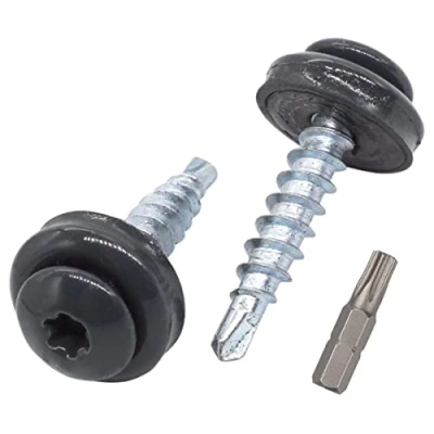 Imagen de SKIR&#039;CO (200 piezas) tornillos de metal para techos, 4,8 x 20 mm pintados autoperforantes con arandelas EPDM, cabeza Torx (gris antracita RAL 7016)
