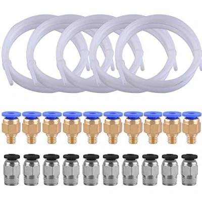 Imagen de SIQUK 5 Piezas Tubo de teflón PTFE(1 metros) con 10 ajuste rápido PC4 M6 y neumático recto M10 para conectar la impresora 3D Filamento 1.75 mm