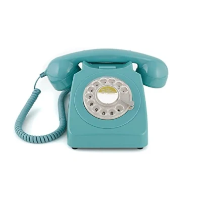Imagen de GPO 746 Teléfono fijo de disco con estilo retro los años 70 Cable en espiral, Timbre auténtico Naranja