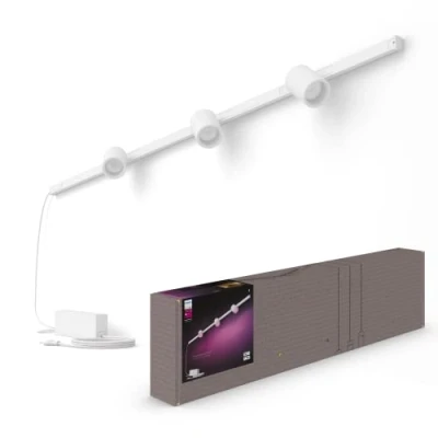 Imagen de Philips Hue Perifo Iluminación en carril Luz Blanca y de Colores Set base pared recto 150.4cm (blanco) 3 focos Anclajes incluidos