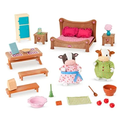 Imagen de Li’l Woodzeez Lil Dollhouse Furniture Toy Kitchen Playset Animal Figurines Kids 3 Years + Master Bedroom &amp; Dining Set Deluxe, Multicolor, M (Branford WZ6824Z)
