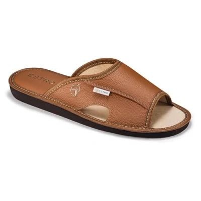 Imagen de ESTRO Zapatillas De Casa Hombre Cuero Pantuflas Suela Memoria Verano (Oro, 44 EU)