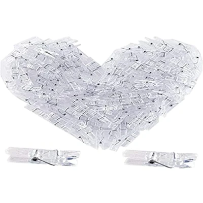 Imagen de Gendako 100 Pinzas Transparentes para la Ropa de plástico Mini Clips Fotos 3,5 cm Decorativas, Bodas, Fiestas, Navidad, artesanía