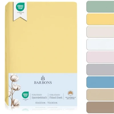 Imagen de Juego de Sábanas Bajeras para Cuna 60x120 / 70x140 Algodón 100% Certificado Oeko Tex Ajustables y Transpirables Ideal el Descanso Natural tu Bebé Amarillo 60 x 120 cm 70 140