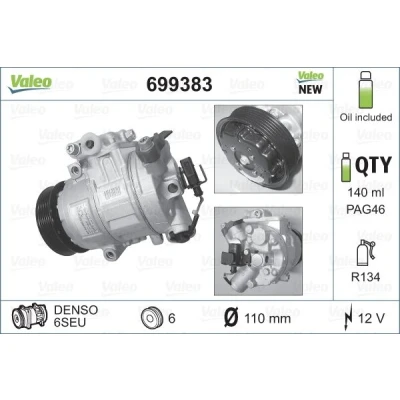 Imagen de VALEO NEW ORIGINAL PART 699383 compresor de Aire Acondicionado 6SEU12 12 PAG 46 R 134 a con aceite SEAT: Ibiza 3, 4 Sportcoupe