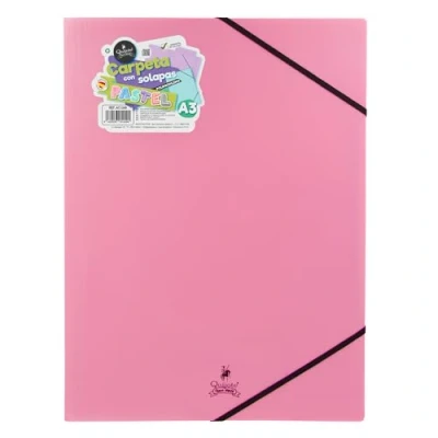 Imagen de Quijote Paper World Carpetas de plástico Portafolios resistente, para guardar apuntes o documentos. Uso escolar oficina A3 Rosa