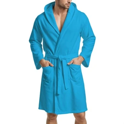 Imagen de PETTI Albornoz, Albornoz Mujer, Hombre, Unisex, Microfibra, con Capucha Bolsillos y Cinturón, Celestial