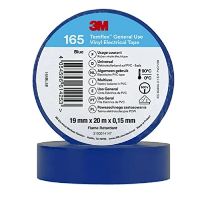 Imagen de 3M Temflex 165 Cinta aislante (vinilo, 0,152 mm x 19 20 m), color azul