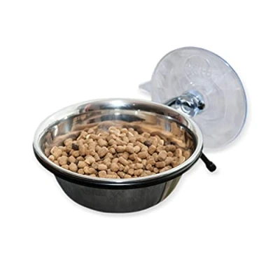 Imagen de K&amp;H Pet Products EZ Mount Up and Away Kitty Diner Cuenco de Comida para Gatos Que se Monta en Ventanas, Acero Inoxidable/Negro, 12 onzas