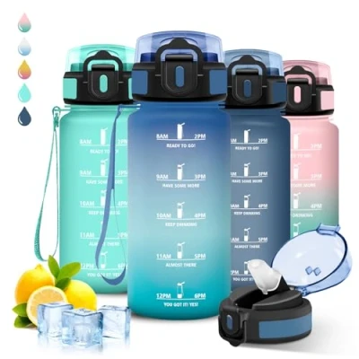 Imagen de Botella agua Niños, 500ml de Agua, A Prueba Fugas, Cantimplora Infantil, con Cierre Seguridad, Reutilizable, Pajita, para la Escuela, Oficina, Acampada, Deportes, Correr