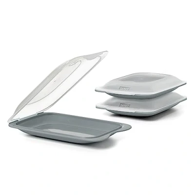Imagen de TATAY Set de 3 Porta Embutidos y Alimentos Fresh MINI, Libre BPA, Reutilizables, Apilables, Apto Lavavajillas Microondas, Color Gris Antracita. Medidas 12 x 3,1 18 cm