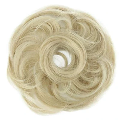 Imagen de CAISHA Pedazo De Cabello Peinado Bola Anillo Goma Con Pelo Sintético Mezcla Rubio Claro G17B