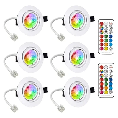 Imagen de 6x Foco Empotrable LED GU10 Luz de Techo 6W Incluye Bombilla Blanco Natural 2700K Colores RGBW Bombillas con mando Ojos Buey Marco Redondo Esmerilado Ángulo Rotable 30AC 85V 265V
