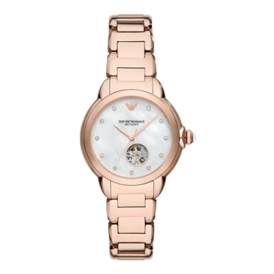 Imagen de Emporio Armani Reloj Análogico Digital para Mujer de Automático con Correa en Poliéster AR60072, Tono Oro Rosa y Blanco Roto