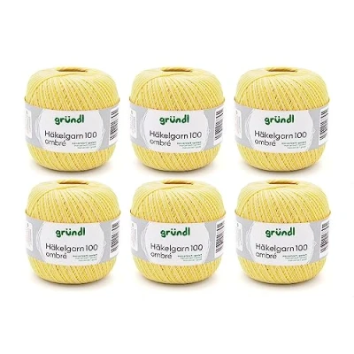 Imagen de Gründl Häkgelgarn, Vorteilspack 6 Knäuel à Ombre, Paquete de ovillos 100 g Hilo Ganchillo, algodón, limón, 30 x 21 11 cm, Cotton, Zitrone, One Size, 566