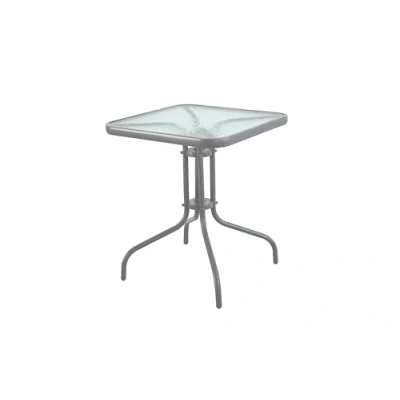 Imagen de HERSIG Mesa de Acero y Vidrio Templado Cuadrada Color Gris para Jardin, terraza o balcón. Medidas 60x60x70cm