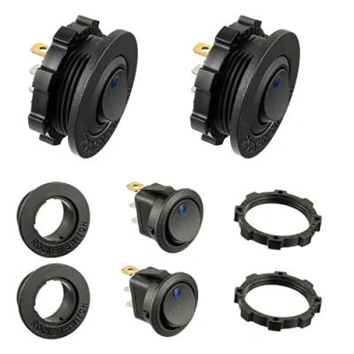 Imagen de HUAREW Interruptor de luz LED redondo azul KCD1 8 12V 20A basculante impermeable para vehículos marinos y varios interruptores impermeables 3 pines con estuche (2 piezas)