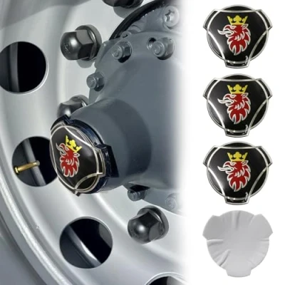 Imagen de Griffin 4 calcomanías de aluminio para llantas camión Scania, tapas centrales, emblema (negro)