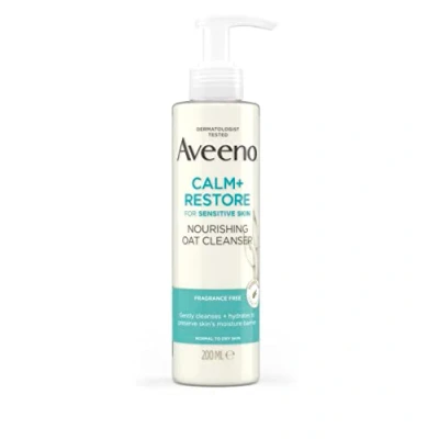 Imagen de Aveeno Face Calm+Restore limpiador nutritivo de avena (1 x 200 ml), suave con prebiótica y matricaria calmante, no espumoso, ayuda a preservar la barrera piel
