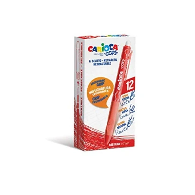 Imagen de CARIOCA Oops Retráctil Rojo Set Bolígrafos Borrables Recargables Retráctiles para el Colegio, Universidad y Oficina con Goma Incorporada Agarre Ergonómico, Rojo, 12 Uds