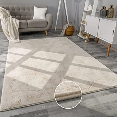 Imagen de Paco Home Alfombra salón Piel Artificial Suave Pelo Largo Lavable Distintos Colores, tamaño:60x90 cm, Color:Crema
