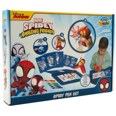 Imagen de Disney Marvel Spidey and his Amazing Friends Juego de bolígrafos con pulverizador batería Aerógrafo para niños Set colorear lápices colores y páginas