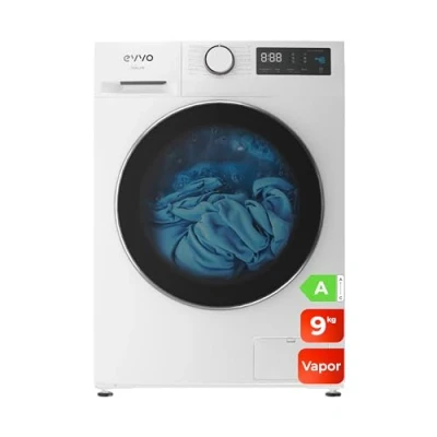 Imagen de EVVO Lavadora 9kg, Vapor, Bajo consumo, Clase A, Motor Inverter, Hygiene Pro, Lavado Rápido 15&#039;, Tambor ePROTECT, Inicio Diferido, 1400 rpm, 15 programas, Carga frontal, Nature (9Kg, Blanco)