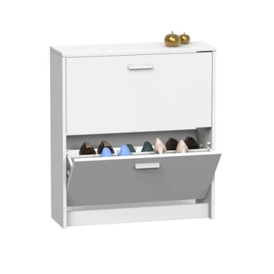 Imagen de MUEBLES PITARCH Zapatero Recibidor Mueble Auxiliar Estrecho 2 Puertas para Entrada Blanco, 12 Pares de Zapatos, 82x74x25cm, Colección Tibet