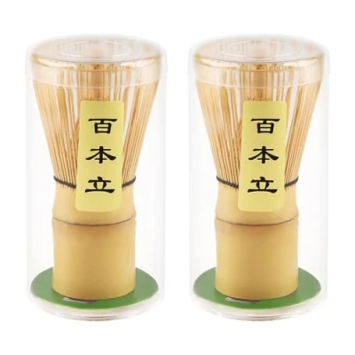 Imagen de 2 piezas batidor matcha de bambú natural, batidores tradicional hecho a mano, kit ceremonia japonés, té para la del té, bebida 100 dientes