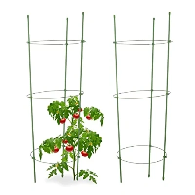 Imagen de relaxdays Soporte Plantas Trepadoras, Pack de 2, Ajustables, Tutores Tomateras, Obelisco Huerto, Plástico, 76 cm, Verde