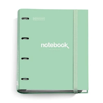 Imagen de Miquelrius Carpebloc A4 Emotions, Carpeta Archivador con 4 Anillas + Recambio 100 Hojas Cuadrícula 5 mm, Papel 90 g/m², Cierre Goma, Color Verde Menta