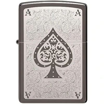 Imagen de ZIPPO Diseño del As de Picas Filigrana Black Ice® Laser Rotary Mechero, rellenable, en una Caja Regalo halta Calidad