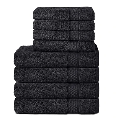 Imagen de Komfortec Juego de 8 Toallas Mano 100% algodón, 4 baño 70 x 140 cm y 50 100 cm, Rizo, Suave, Toalla Grande, Color Negro
