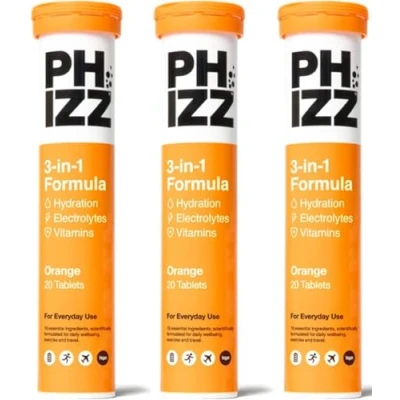 Imagen de Phizz Electrolitos, Multivitaminas e Hidratación Efervescente 60 Comprimidos 18 Vitaminas y Minerales, Vitamina C, Añade a tu Botella de Agua, Vegano, Vegetariano Bajo en Calorías (Mixed Berry)