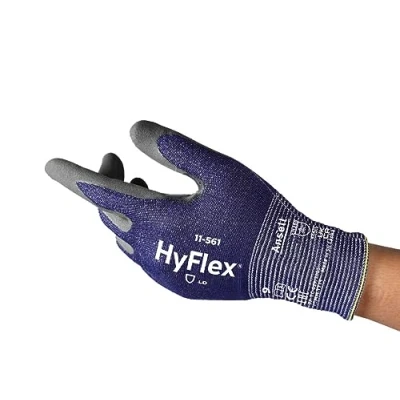 Imagen de Ansell Hyflex 11 561 Guantes Anticortes ligeros, Revestimiento de Nitrilo Antideslizante, Trabajo Profesionales Hombre Mujer, Seguridad Industrial, Azul, Talla L (1 Par)