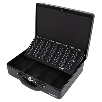 Imagen de HMF 10026 02 caja de caudales, dinero con bandeja recuento monedas, 2 asas, 30 x 24 9 cm, negra