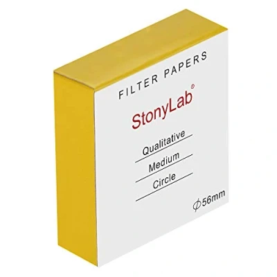 Imagen de stonylab Círculos de Papel Filtro Cualitativo, Celulosa 56mm Diámetro con Velocidad Filtración Media Retención Partículas 20 Micrones, Paquete 100
