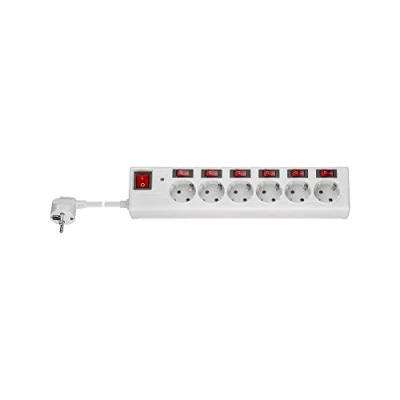 Imagen de Goobay 72568 Regleta de enchufes 6X con Interruptor Independiente para Cada Enchufe + Principal/protección contra sobretensiones/Apto Mesa Ordenador / 1,5m Cable/Blanco
