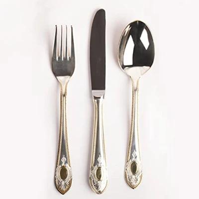 Imagen de Franquihogar Set de cubiertos postre acero inoxidable 18/10 pulido y baño plata oro, cubertería 18 piezas para 6 personas cucharilla, cuchillo tenedor Toscana Royal 1280