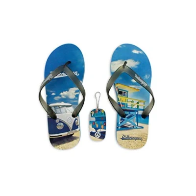 Imagen de BRISA VW Collection Volkswagen Furgoneta Hippie Bus T1 Van FLI Flops Vintage con Llavero, Sandalias de Playa, Zapatos Baño, Chanclas Retro, Chancletas Verano (XL 42/43, Beach Life)