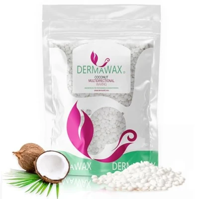 Imagen de Dermawax 400 gramos de cera multidireccional ALTO RENDIMIENTO sin COLOFONIO para cabello muy corto 1 mm coco Perlas tiras Depilación Todo el cuerpo Piernas íntimas Cara