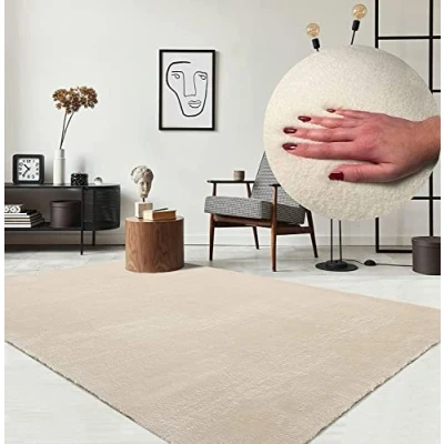 Imagen de the carpet Relax Alfombra Moderna y mullida de Pelo Corto, para salón, Parte Inferior Antideslizante, Lavable hasta 30 Grados, Muy Suave, Beige, 240 x 340 cm