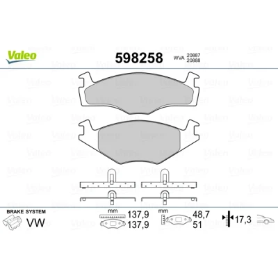 Imagen de VALEO 598258 Juego de pastillas freno Eje delantero excl. contacto avisador desgaste sin chapa antichirridos SEAT: Ibiza 2, Córdoba I Berlina