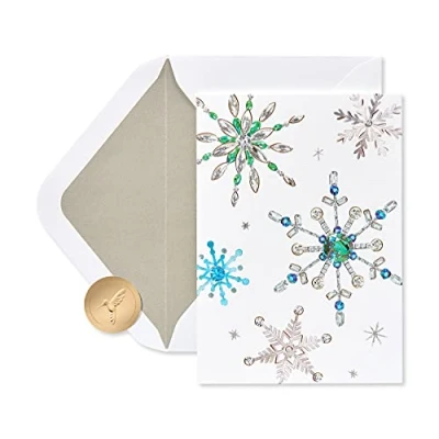 Imagen de Papyrus Tarjetas navideñas en caja con sobres, deseos más cálidos, copos de nieve (14 unidades)