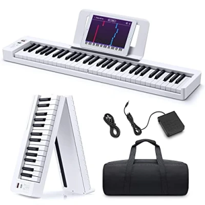 Imagen de Donner DP 06 Piano con Teclado Plegable para Principiantes,Teclado de Portátil Sensible 61 Teclas,Teclado Digital Eléctrico,Blanco